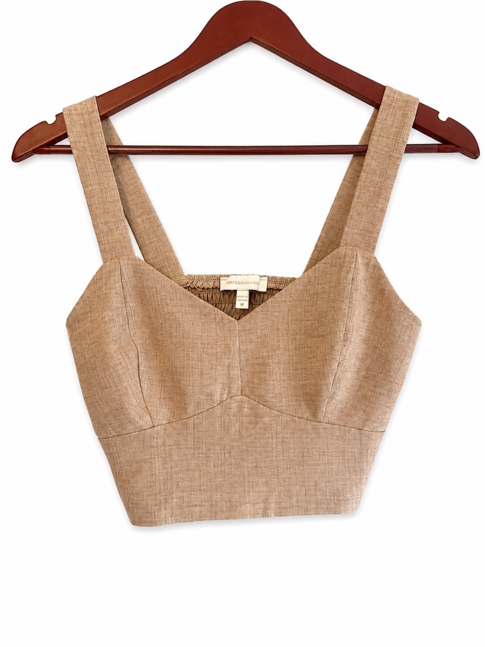 Monteau Los Angeles Women’s Beige Smocked Back Crop Top Size M